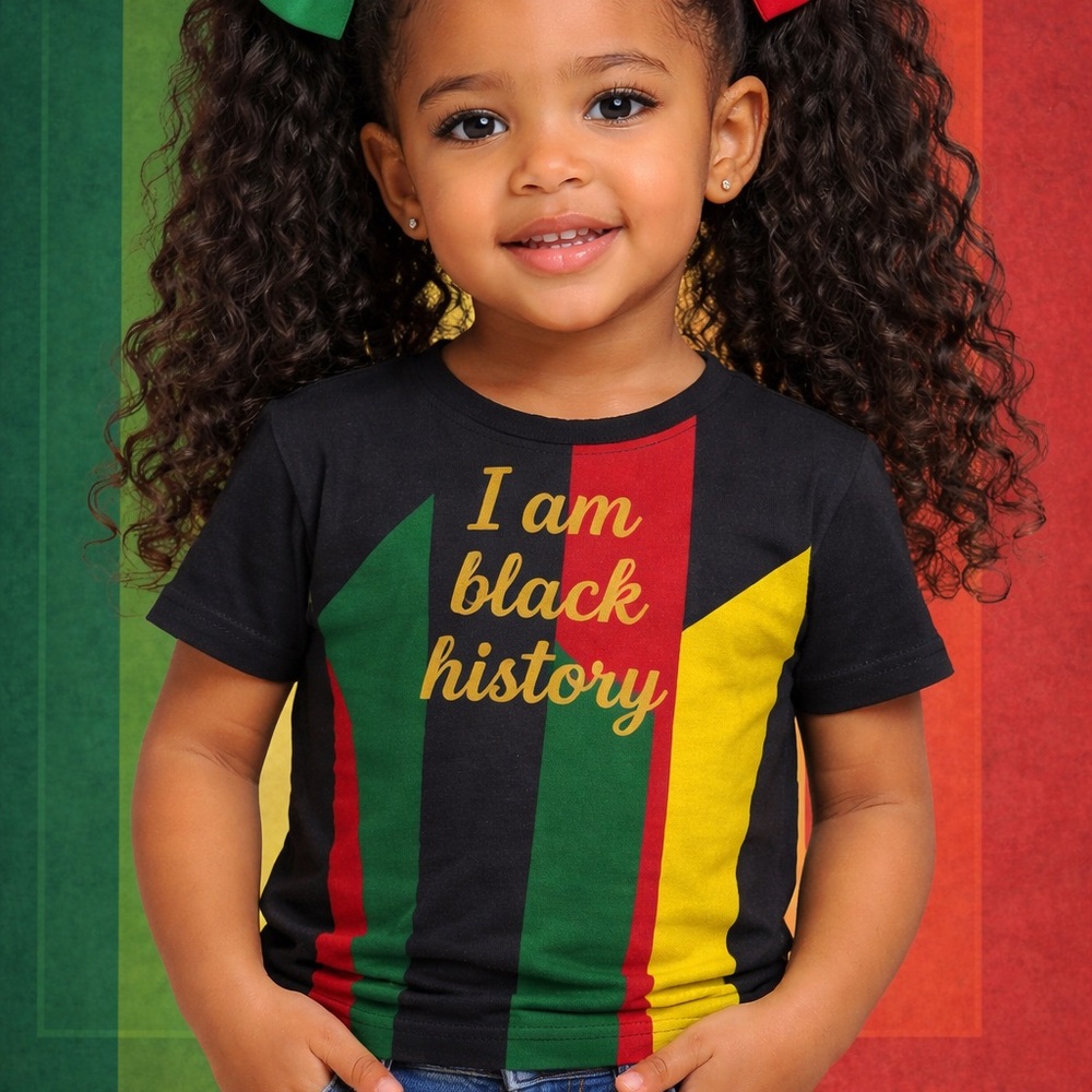 Black History Kids T-Shirt - Black with Red, Green & Yellow